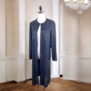 Anne Klein Black Sequin Duster Size Medium Metallic  Sparkle Open Dressy Kimono